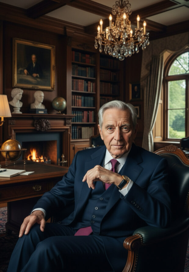 Reifer Sugardaddy im eleganten Kaminzimmer – stilvolles Dating auf Loogar